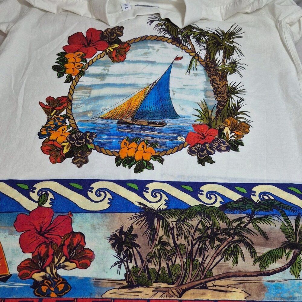 Caribbean Men' Shirt Size 2XB Linen Blend Short Sleeve button Up White (52) - Picture 6 of 12
